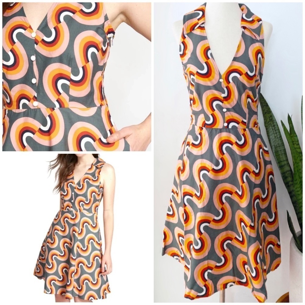 NWT ModCloth Mod As Well Rainbow Colors Retro Fit & Flare Cotton Mini Dress 2